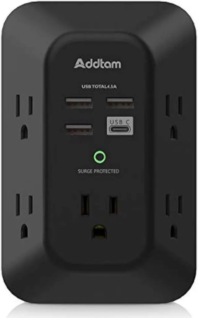 Addtam Surge Protector Outlet Extender w/ USB-C